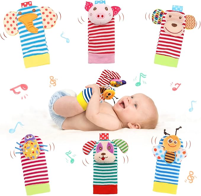 BLOOBLOOMAX Sock rattles for Babies 0-24 Months Baby Animal Foot Finder Educational Toys