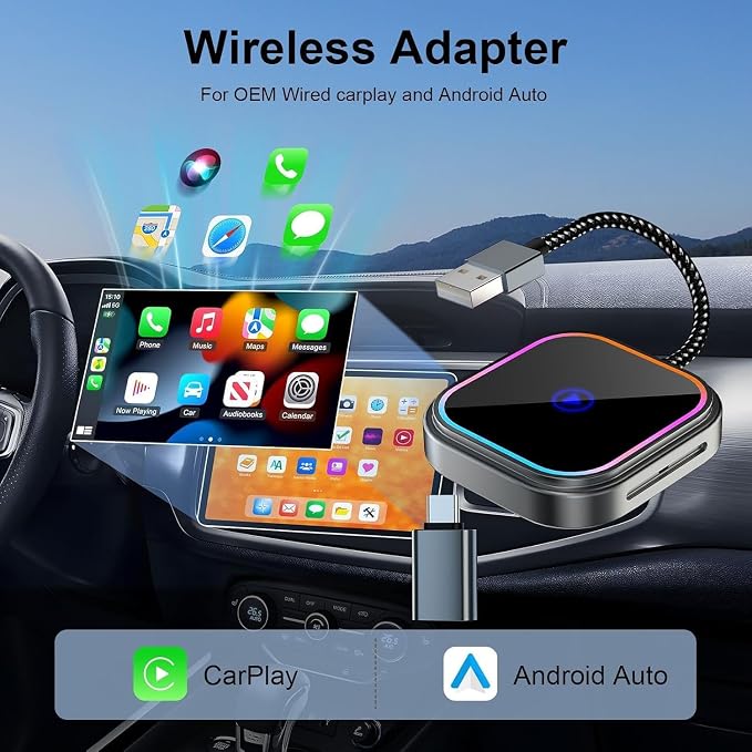 Wireless CarPlay Adapter 2-in-1 for Toyota Tacoma 2017 2018 2019 2020 2021 2022 2023 2024 2025 2026, USB Design Plug and Play Bluetooth Fast Connection Car Accessories