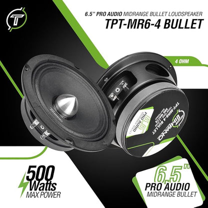 Timpano 1600 Watts Bundle 2X 6.5 Midrange Speakers TPT-MR6-4 Bullet 500 Watts, 4 Ohm + 2X Super Tweeters TPT-ST2 Chrome for Car Audio Systems (2 Speakers, 2 Tweeters)