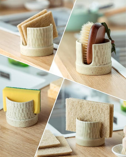 Zoeeker Kitchen Sponge Holder, Ceramics Sponge Dish Rack Sink Scrub Caddy