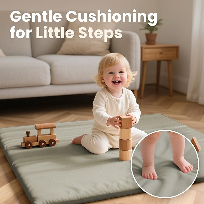 Baby Play Mat 50x50 Inches,1.3" Thick Padded Waterproof Floor Cushion & Playpen Mat with Vegan Leather,Non-Slip & Non-Toxic Nursery Rug for Infants, Toddlers & Kids(Grey)