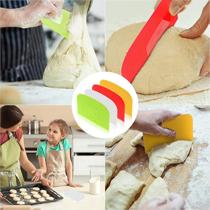 4 Piece Plastic Dough Scraper Bowl Scraper Flexible Multipurpose Food Scraper