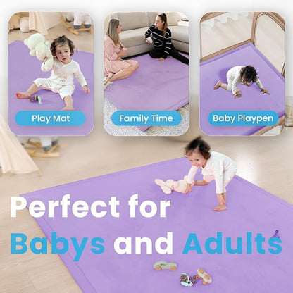 1.3" Thick Baby Play Mat for Floor Playpen, 50x50 Foam Tummy Time Mat, Padded Support Soft Plush Nursery Rug for Infant Kids Toddler Crawling Kick Activity (Lavender)