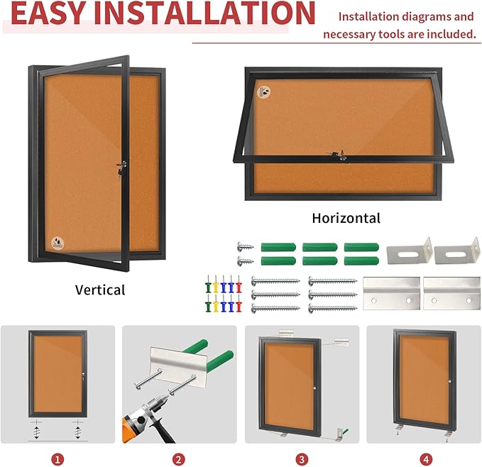 Enclosed Bulletin Board, Outdoor Weatherproof Cork Noticeboard
