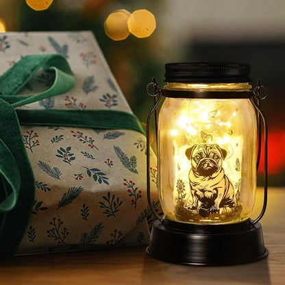 kyoryuger Pug Dog Gifts for Women/Men Pug Dog Solar Lanterns Mom Birthday Gift Pet Loss Lantern Pet Memorial Lights Solar Garden Decoration for Yard, Patio,Backyard,Porch Torches