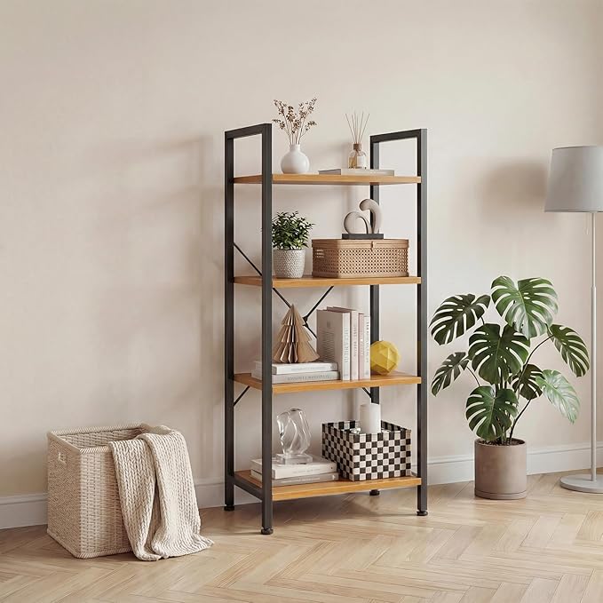 DUMOS 4 Tiers Bookshelf, Classical Book Shelf, Tall Display Shelves in Living