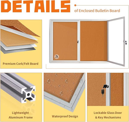 Lockable Outdoor Enclosed Bulletin Board, Weatherproof Cork Noticeboard