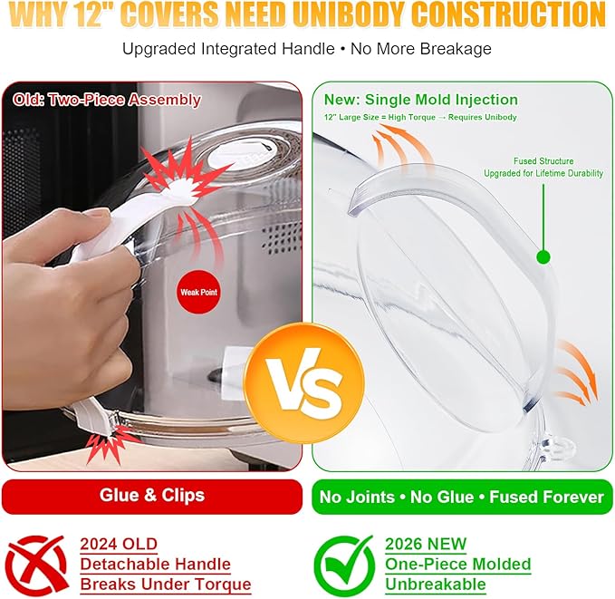 Microwave Splatter Cover for Food 12", Large Clear Microwave Splash Guard