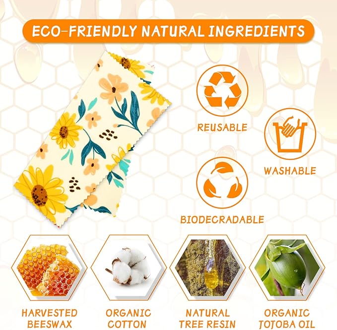 Beeswax Wrap, 9 Pack Eco-Friendly Beeswax Wraps