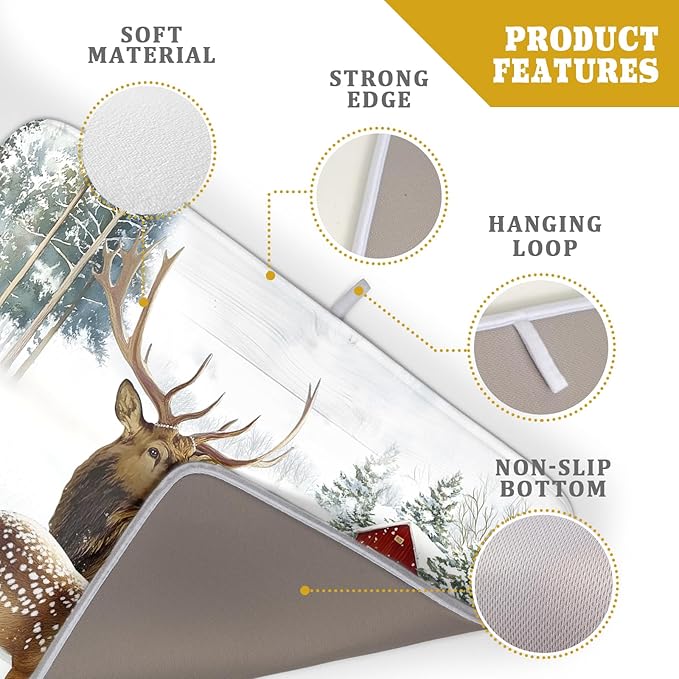 Giwawa Winter Deer Dish Drying Mat 18"x24" Xmas Tree Bird Holly Berry Dish