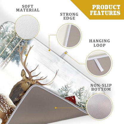 Giwawa Winter Deer Dish Drying Mat 18"x24" Xmas Tree Bird Holly Berry Dish