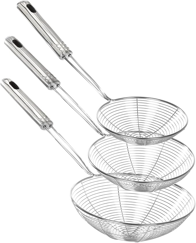 Enhanced Version Stainless Steel Spider Strainer Skimmer Ladle, Pasta Strainer