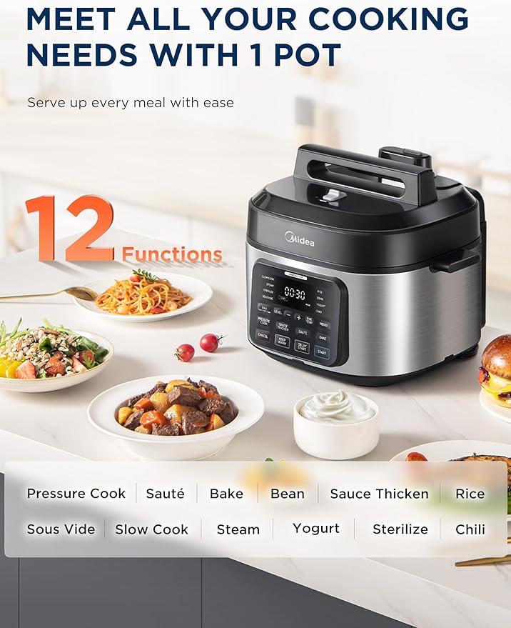 Midea WideMax 12-in-1 Electric Pressure Cooker, 6.5 Quart, 12 Presets, Rice