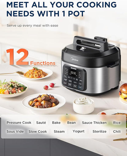 Midea WideMax 12-in-1 Electric Pressure Cooker, 6.5 Quart, 12 Presets, Rice