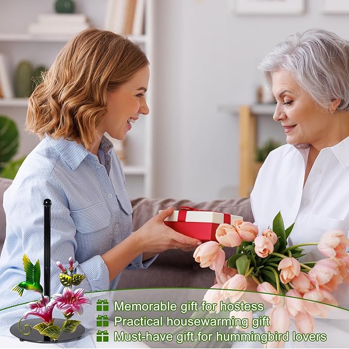 Flower & Hummingbird Decor Paper Towel Roll Holder Countertop