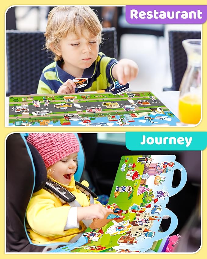 Benresive Reusable Sticker Books for Kids 2-4, Sticker Books for Toddlers 1-3 2-4, Toddler Travel Toys Activities Crafts Gifts - Ocean Animals, Fairy and Vehicle