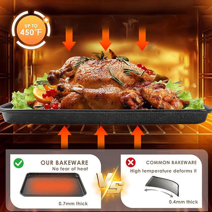 Baking Sheet Pan Set of 3, Nonstick Carbon Steel Cookie Sheets
