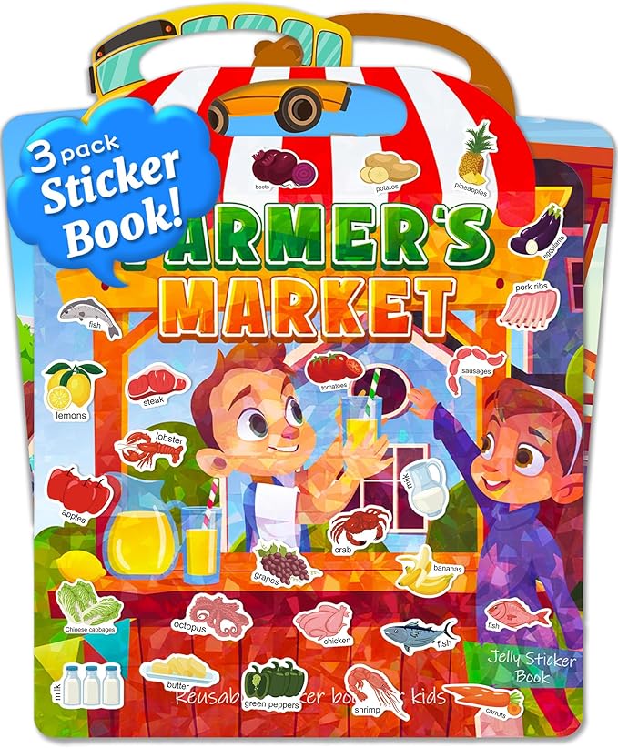 Benresive Reusable Sticker Book for Toddlers 2-4 Years, 3 Sets Travel Stickers for Kids, Waterproof Sticker Books for Toddlers 1-3, Crafts Activities for Todddlers 1-3 2-4 3-5