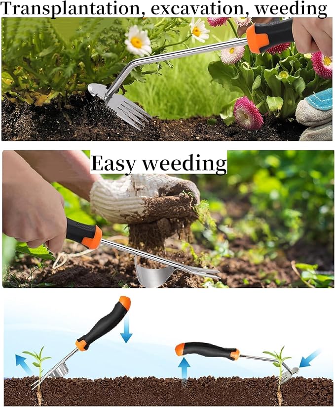 Weed Puller Tool， New Garden Weeder Tool Stainless Steel Hand Weeder Tool,4 Teethes Dual Purpose Weed Remover Tool Weeding Tools for Gardening(2PCS)
