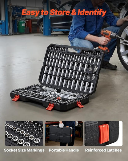 VEVOR Mechanics Tool Set, 253-Piece Mechanic Tool Kit, 1/4 in, 3/8 in, and 1/2