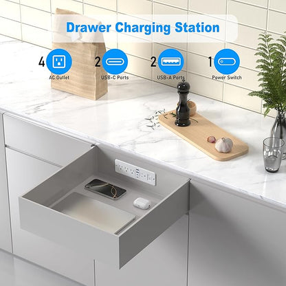 65W USB C Recessed Power Strip, Flush Mount Desktop Recessed Outlet