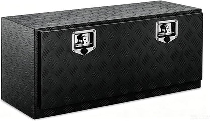 36“L x 17" W x 18" H Aluminum Underbody Truck Toolbox with Lock | Waterproof Square Truck Storage Organizer Chest for Pick Up Truck Bed, RV Trailer, Van, Black Tool Box