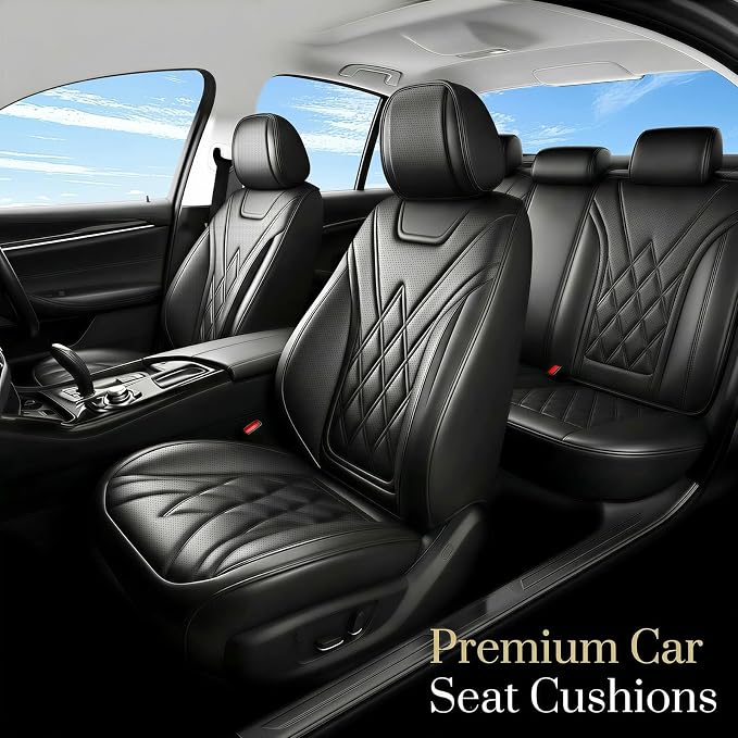 Car Seat Covers Compatible with Hyundai Ioniq 2017-2026 - Waterproof & Breathable Luxury Leather All-Weather Seat Cushions Protectors, Airbag Compatible, Only 2 Front seat Covers (Black)