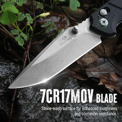 Mossy Oak Folding Pocket Knife, 4" Stonewash Stainless Steel Blade EDC Knife, G10 Handle with Axis Lock & Pocket Clip, Small Tactical Survival Knife for Hiking, Hunting, Outdoor Gifts for Men & Women