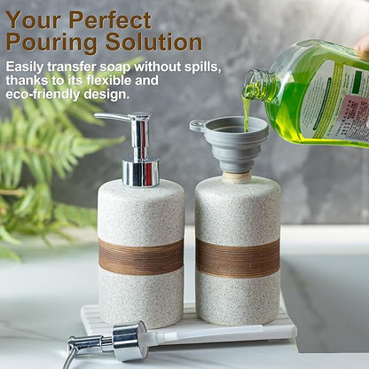 2-Pack Ceramic Soap Dispensers Set, Includes Stainless Steel Pump, Silicone