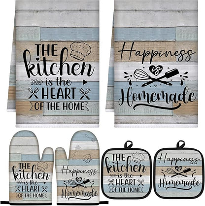 Sratte 6 Pcs Kitchen Decor Accessories Set Farmhouse Towels Pot Holders Oven