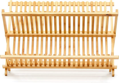 RoyalHouse Premium Natural Bamboo Dish Rack, Collapsible Dish Drainer, Foldable