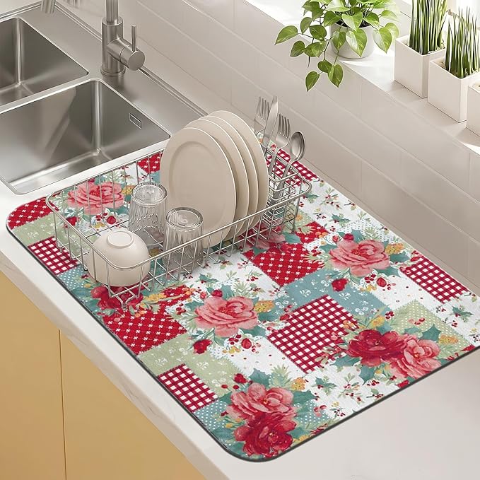 Kitchen Countertop Dish Drying Mat, Super Absorbent Coffee Bar Mat