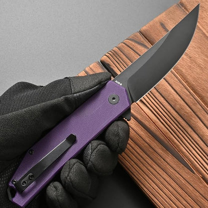 FF18 Folding Pocket Knife,AUS-8 Steel Blade G10 Handle EDC Tool Knife for Outdoor Survival,Camping,Hiking,Hunting (Purple)