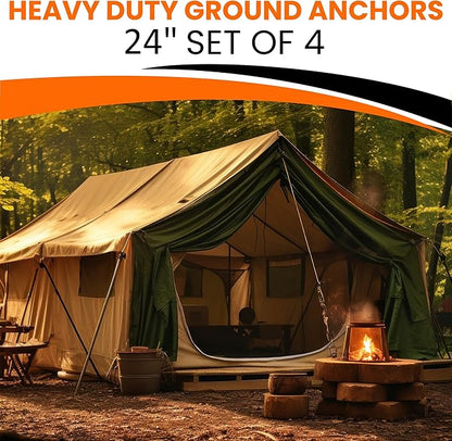 Earth Anchors - 24" Set of 4 Heavy Duty Ground Stakes with Drill Bit - Mobile Home, Shed & Swing Set Anchors - Tree & Awning Canopy Stakes
