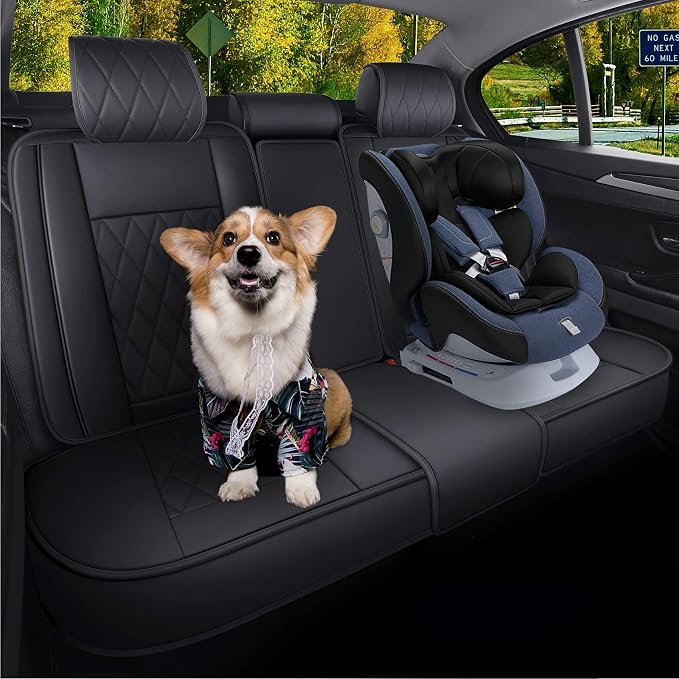 Aierxuan Rear Back Seat Covers Waterproof Leather Universal Fit Compatible with Honda Toyota Ford Kia Hyundai Jeep VW Audi Benz Chevy Nissan, Split Bench 60/40 or 50/50 (Rear Seat/Black)
