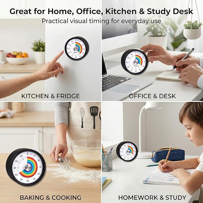 Searon Quiet Visual Timer with Magnet, Countdown Timer with Rainbow Disk and