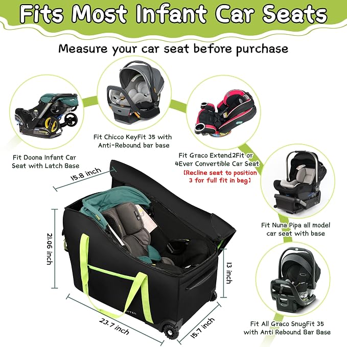 SCTEL Baby Car Seat Travel Bag Fit Chicco Keyfit 35 and Anti-rebound Bar Base, Doona Car Seat Stroller and Base, Nuna Pipa Travel Bag, Infant Car Seat Bags for Air Travel, Doona Travel Bag