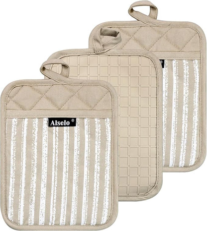 Alselo Silicone Pot Holders Set of 3 Heat Resistant & Non Slip Potholders