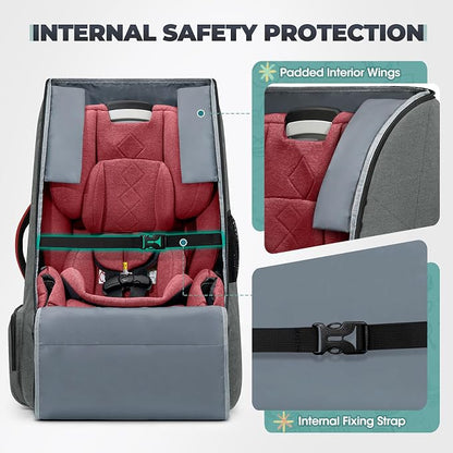 RAINSMORE Padded Car Seat Travel Bag for Airplane Heavy Duty Car Seat Backpack for Air Travel Baby Carseat Cover Bags for Airport Large Car Seats Carrier Fits Car Seats & Booster Seats,Gray