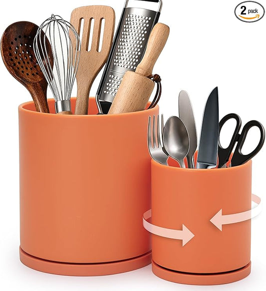 D'vine Dev 360° Rotating Utensil Holder Set – 7.2"+5" Kitchen Utensil Crocks