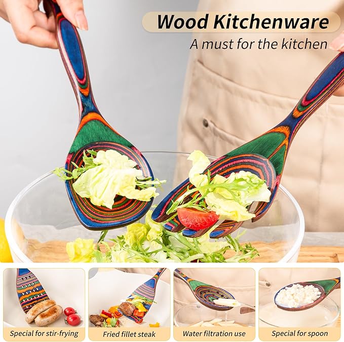 Gudamaye Pakkawood 7-Piece Wooden Cooking Utensils, Wooden Spoons