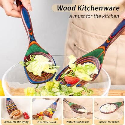 Gudamaye Pakkawood 7-Piece Wooden Cooking Utensils, Wooden Spoons