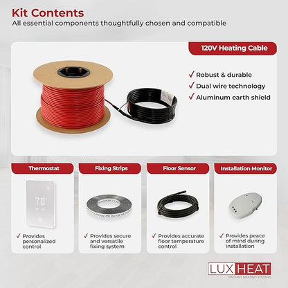 LuxHeat 60sqft Floor Heating Cable Kit - 120v Underfloor Heating System -