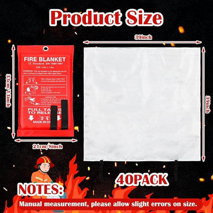 Macarrie 40 Pack 39??x 39??Fire Blanket Emergency for Home and Kitchen Safety Suppression Blanket Fiberglass Fireproof Survival for Fireplace Car Office Camping (Red)