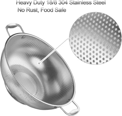 Tiawudi Large 6-Qt Colander, 18/8 Stainless Steel Mesh Strainer
