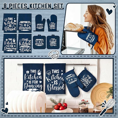 Leinuosen 8 Pcs Kitchen Towels and Oven Mitts Sets Pot Holders Dishcloths Set