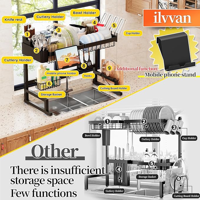 ilvvan Over Sink Dish Drying Rack Snap-On Design Large Dish Drainer Storage