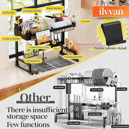 ilvvan Over Sink Dish Drying Rack Snap-On Design Large Dish Drainer Storage