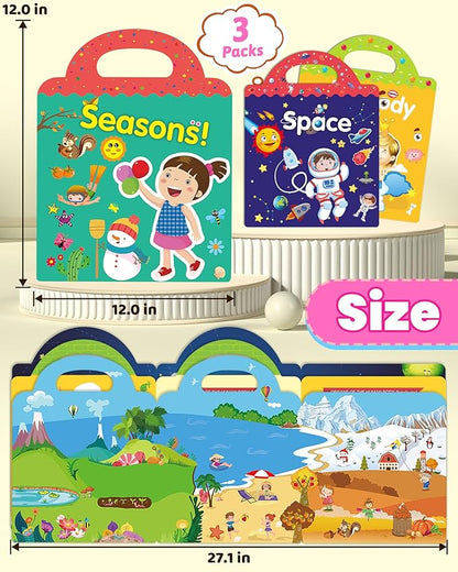 Reusable Sticker Book for Toddlers 2-4 Years, Stickers for Kids, Toddler Sticker Book Ages 1-3, Toddler Craft Activities, Toddlers Travel Toys Ages 2+ Boy Girl Birthday Gifts