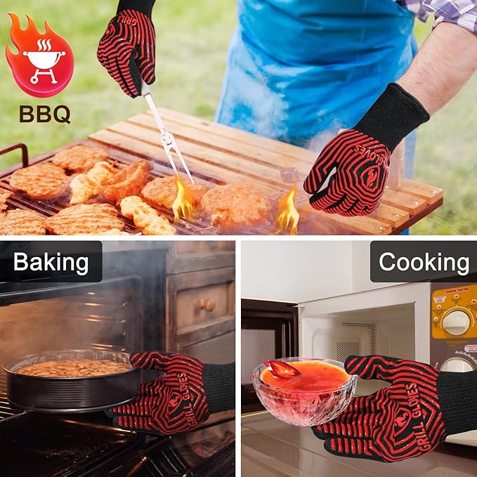 BBQ Gloves, BBQ Accessories 1472℉ Extreme Heat Resistant, Grilling Gloves